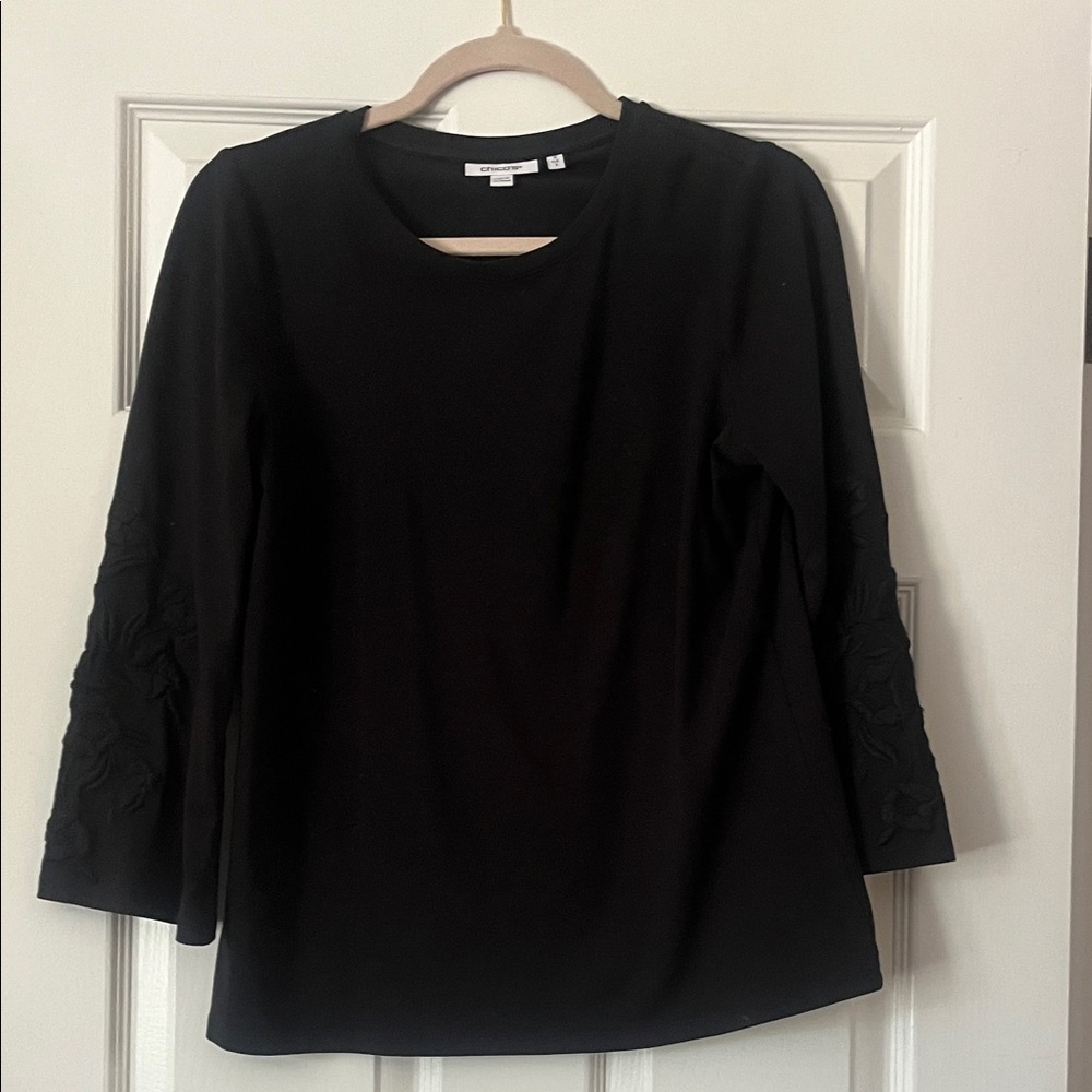 Chico's Black Blouse with Floral Sleeves